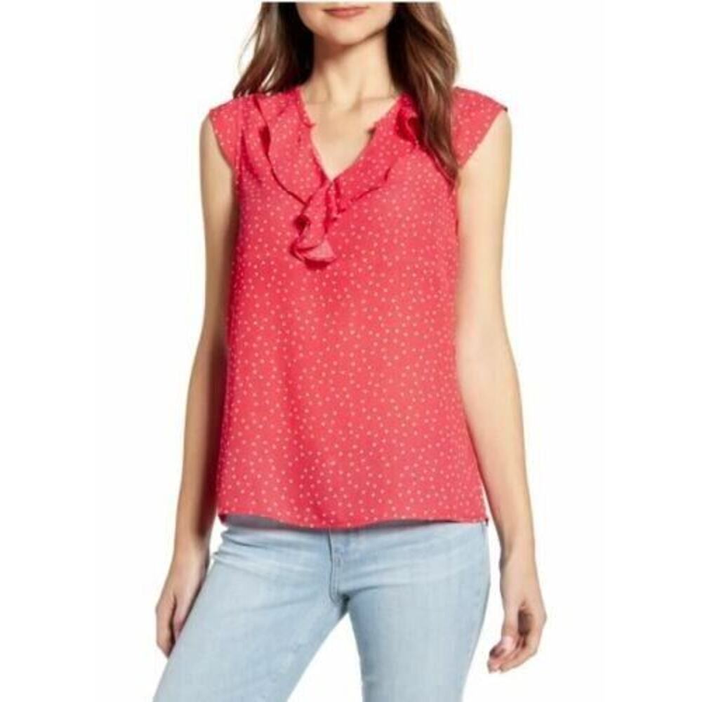 Gibson X Int. Women Day Fancy Ashley Ruffle Detail Cap Sleeve Blouse‎ Small $54